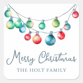 水彩カラフルクリスマスストリングライト スクエアシール