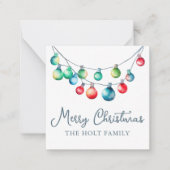 水彩カラフルクリスマスストリングライト ノートカード (正面)