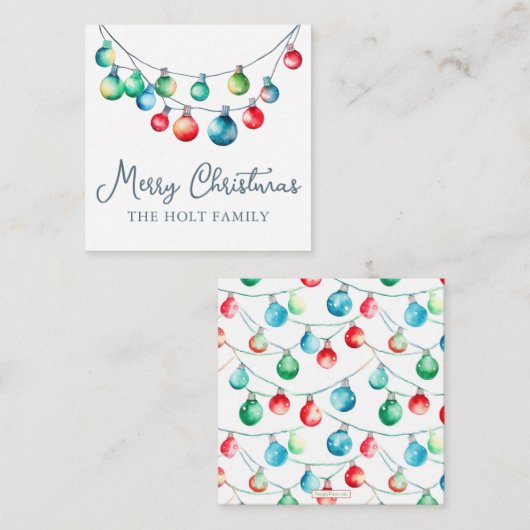 水彩カラフルクリスマスストリングライト ノートカード (正面/裏面)
