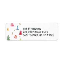 水彩カラフルクリスマスツリー差出人住所 ラベル