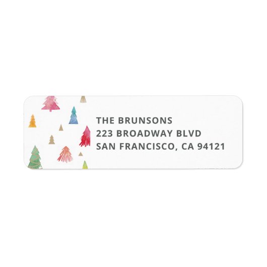 水彩カラフルクリスマスツリー差出人住所 ラベル (正面)