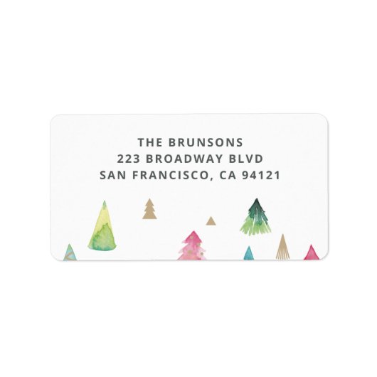 水彩カラフルクリスマスツリー差出人住所 ラベル (正面)