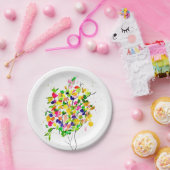 水彩カラフルツリー ペーパープレート (パーティー)