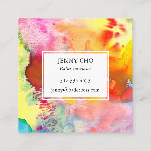 水彩カラフルテクス絵画チャの鮮やかな スクエア名刺 (裏面)