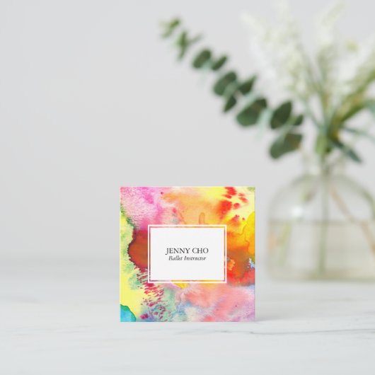 水彩カラフルテクス絵画チャの鮮やかな スクエア名刺 (スタンド正面)