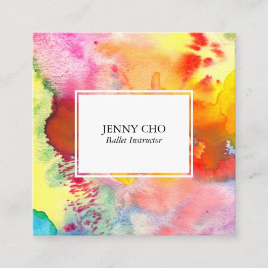水彩カラフルテクス絵画チャの鮮やかな スクエア名刺 (正面)
