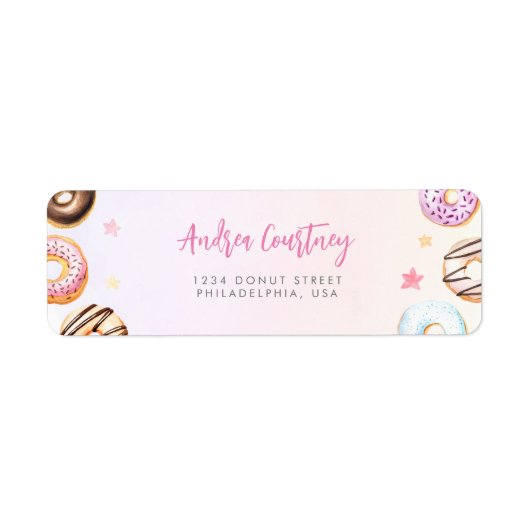 水彩カラフルドーナツ2nd誕生日ピンク名 ラベル (正面)