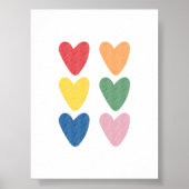 水彩カラフルハートプリント ポスター (正面)