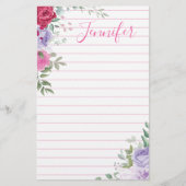 水彩カラフルフローラパーソナライズされた列 便箋 (正面)