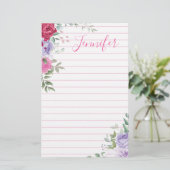 水彩カラフルフローラパーソナライズされた列 便箋 (スタンド正面)