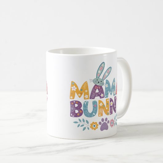 水彩カラフルフローラママバニー コーヒーマグカップ (正面右)