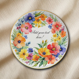 水彩カラフルフローラリースエレガント ペーパープレート