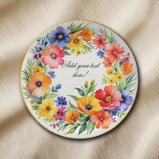 水彩カラフルフローラリースエレガント ペーパープレート