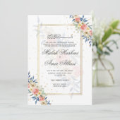 水彩カラフルフローラ枠ムスリム結婚 招待状 (スタンド正面)