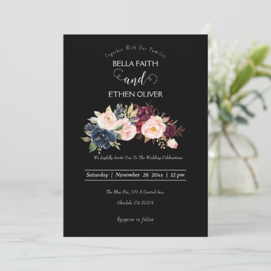 水彩カラフルフローラ結婚式招待状 招待状 (スタンド正面)