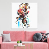 水彩カラフルヘアスタイリングの波型ヘアメイクアップ キャンバスプリント (インサイチュ (リビング))