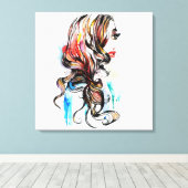 水彩カラフルヘアスタイリングの波型ヘアメイクアップ キャンバスプリント (インサイチュ (ウッドフロア))