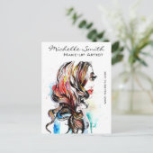 水彩カラフルヘアスタイリングの波型ヘアメイクアップ ポストカード (スタンド正面)