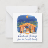 水彩カラフル出生クリスマスエンクロージャ ノートカード (正面)
