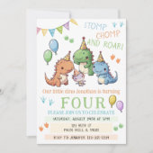 水彩カラフル恐竜の男の子の誕生日パーティー 招待状 (正面)