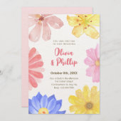 水彩カラフル結婚花 招待状 (正面/裏面)