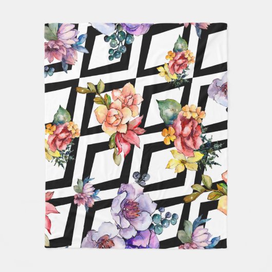 水彩カラフル花束花。フローラ植物 フリースブランケット (正面)
