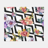 水彩カラフル花束花。フローラ植物 フリースブランケット (正面(横))