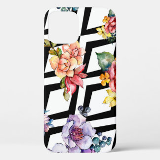 水彩カラフル花束花。フローラ植物 iPhone 12ケース