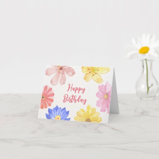 水彩カラフル花 カード (小さな植物)