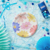 水彩カラフル花 ペーパープレート (パーティー)