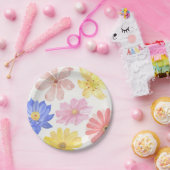 水彩カラフル花 ペーパープレート (パーティー)