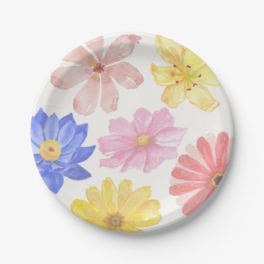 水彩カラフル花 ペーパープレート (正面)