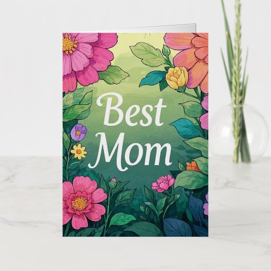 水彩カラフル花 箔グリーティングカード (正面)