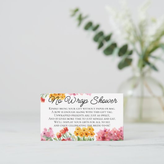 水彩カラフル花Noギフトラップシャワー エンクロージャーカード (スタンド正面)