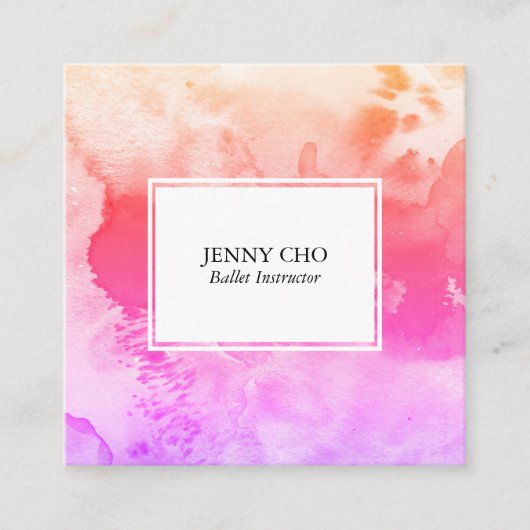 水彩カラフル質感絵画ピンク スクエア名刺 (正面)