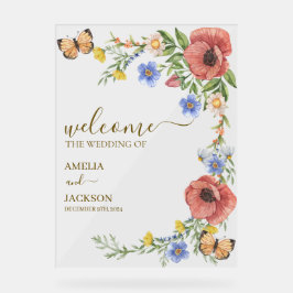 水彩カラフル野花結婚の歓迎 アクリルサイン