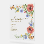水彩カラフル野花結婚の歓迎 アクリルサイン (傾斜)