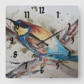 水彩カラフル養蜂 スクエア壁時計 (正面)