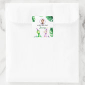 水彩カラフルTrexキッズフォト誕生日 スクエアシール (バッグ)