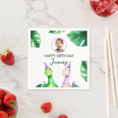 水彩カラフルTrexキッズフォト誕生日 スタンダードカクテルナプキン (インサイチュ)