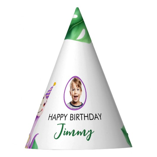 水彩カラフルTrexキッズフォト誕生日 パーティーハット (正面)