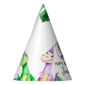 水彩カラフルTrexキッズフォト誕生日 パーティーハット (左)