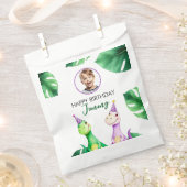 水彩カラフルTrexキッズフォト誕生日 フェイバーバッグ (クリップ留めされた状態)