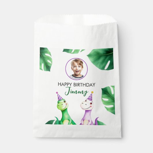 水彩カラフルTrexキッズフォト誕生日 フェイバーバッグ (正面)