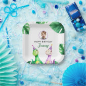 水彩カラフルTrexキッズフォト誕生日 ペーパープレート (パーティー)