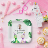 水彩カラフルTrexキッズフォト誕生日 ペーパープレート (パーティー)