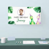 水彩カラフルTrexキッズフォト誕生日 横断幕 (トレードショー)