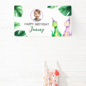 水彩カラフルTrexキッズフォト誕生日 横断幕 (インサイチュ)