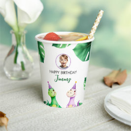 水彩カラフルTrexキッズフォト誕生日 紙コップ