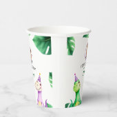 水彩カラフルTrexキッズフォト誕生日 紙コップ (右)